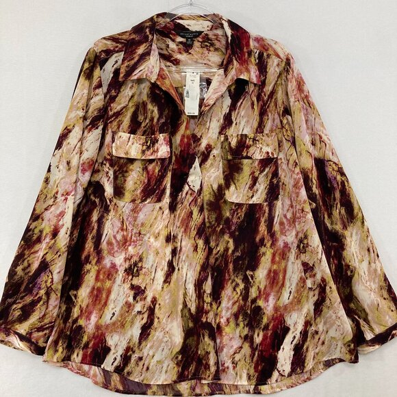 Investments Tops - New Investments Top size 1X Multi Color Abstract Long Sleeve Popover Office